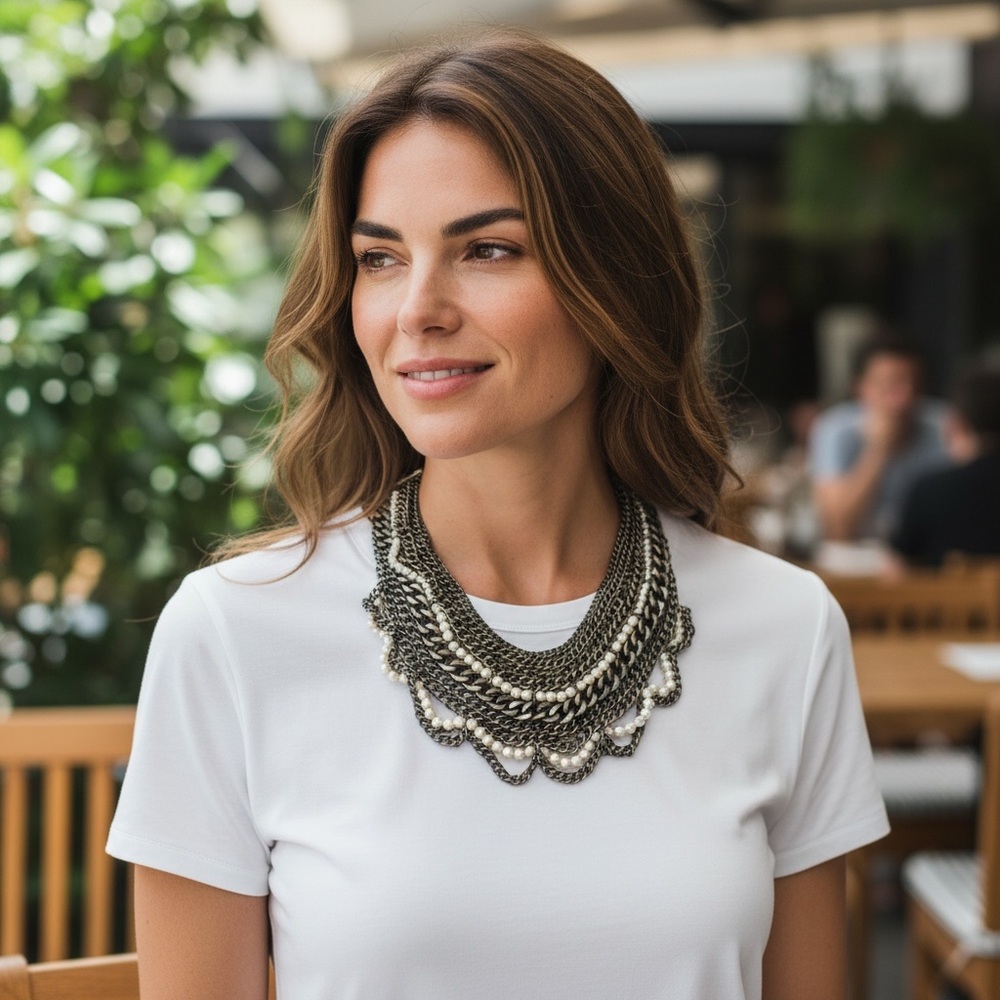 BaubleBar Multi-Chain Bib Pearl Statement Necklace